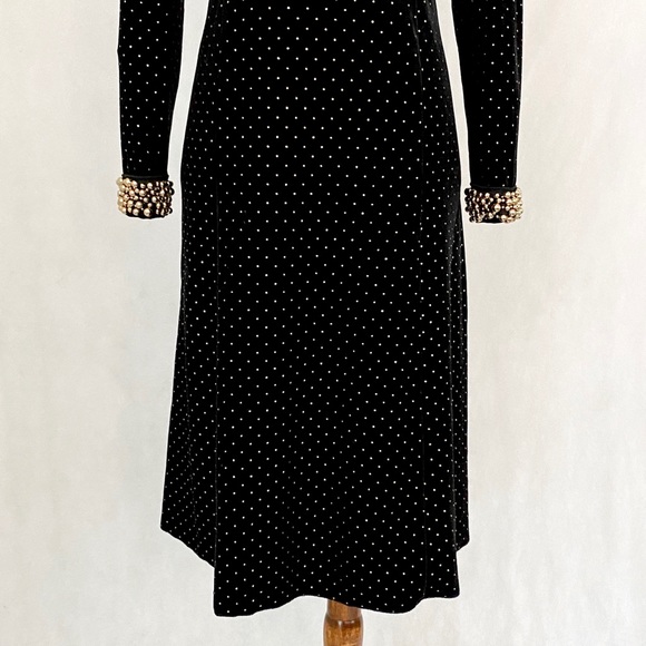 Tahari Long Sleeve Gold Studded Velour Dress - Picture 4 of 12
